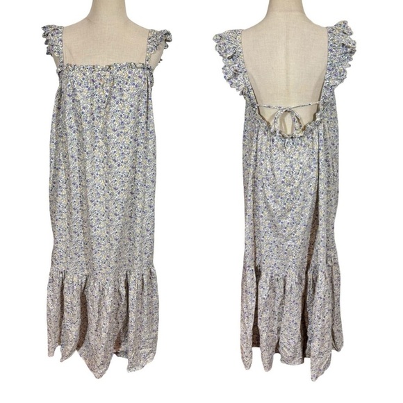 E T C Tiered Ruffle Flutter Scalloped Maxi Dress in Ditsy Floral Liberty London - Picture 1 of 12